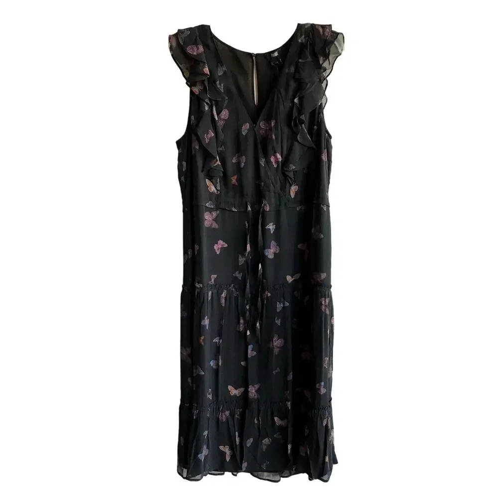 NWT Paige Black Butterfly Print Silk "Basil" Dress with Drawstring Waist size L - Picture 5 of 9